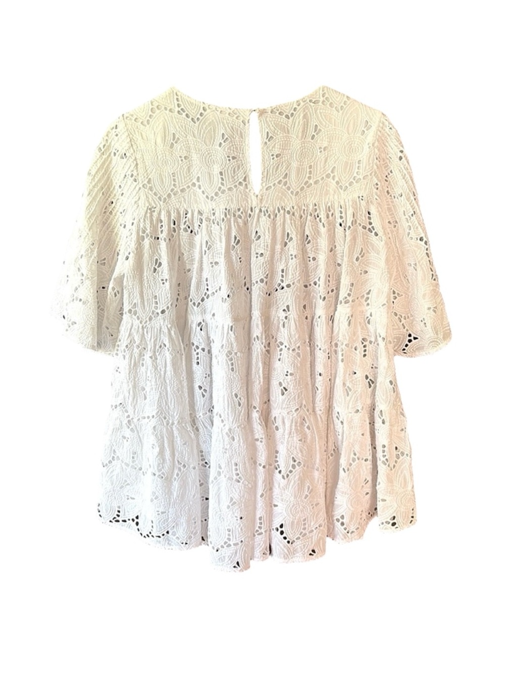 Like New Merlette Brandt Eyelet
Tiered Swing Blouse White
Medium Retail $500.00